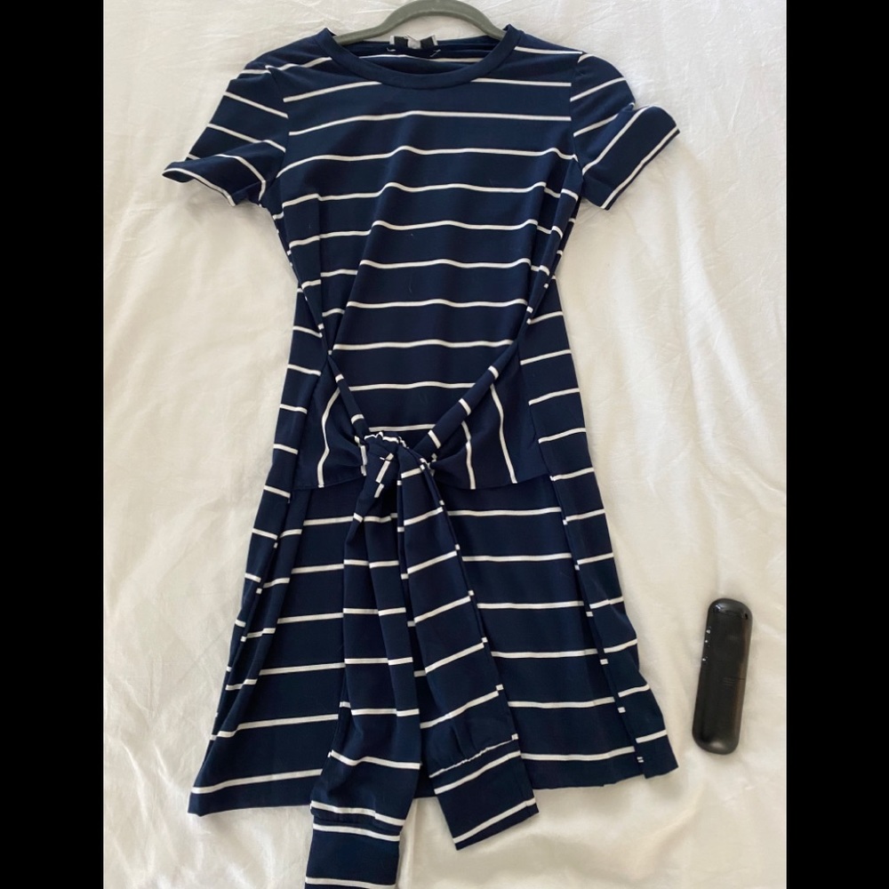 OVI Navy Blue and White Stripe Mini Dress